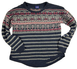 Le Tigre Navy Pink Fair Isle Crew Neck Striped Sweater XL Apres Ski Goblincore